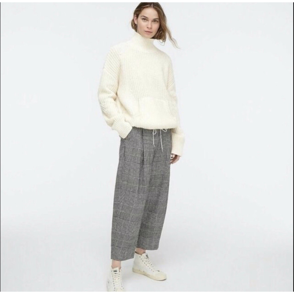 J Crew Front-Pocket Ivory Turtleneck Sweater Merino Wool Size XL Chunky Thick